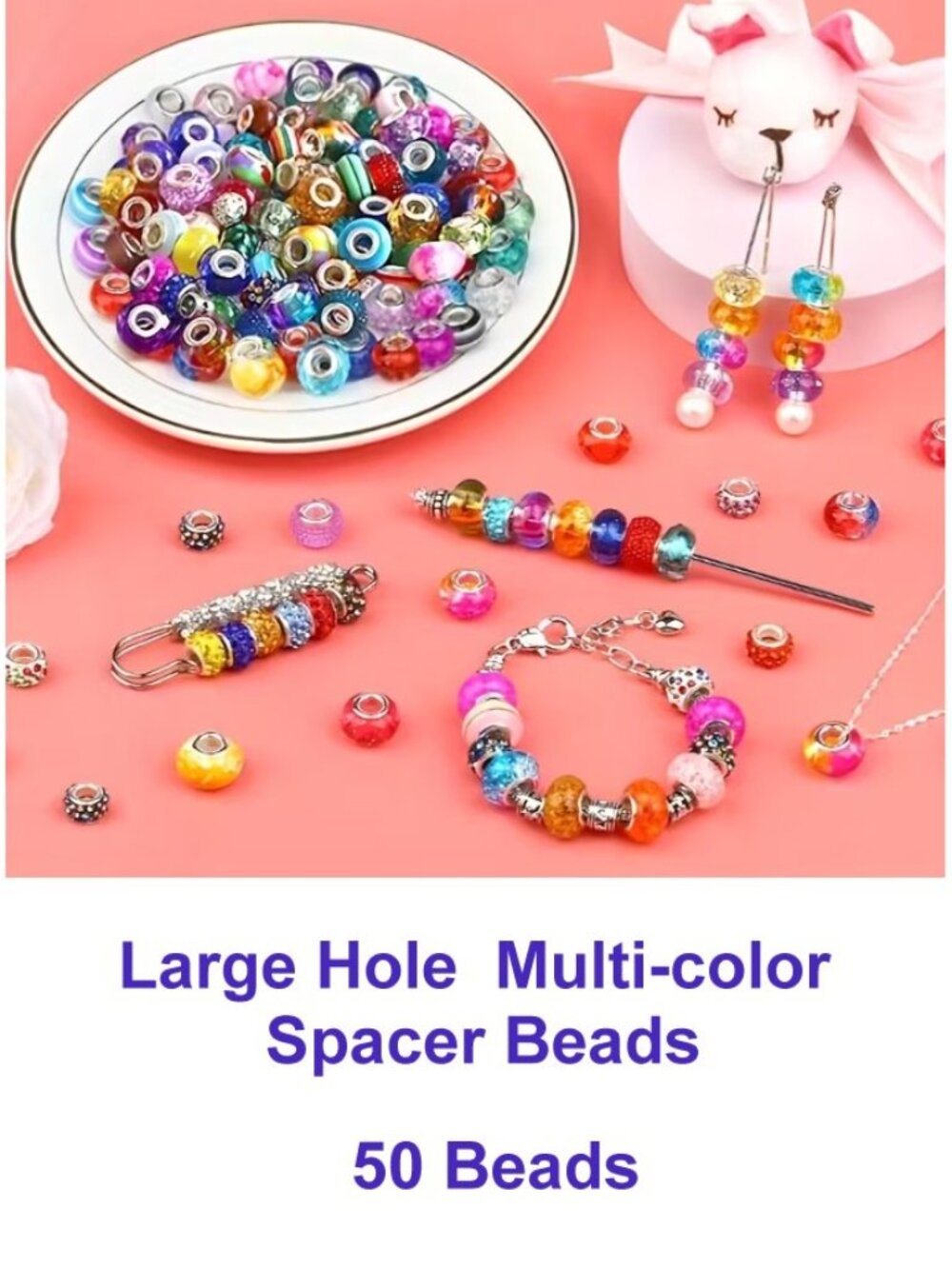 Large Hole Spacer Beads   50 Beads